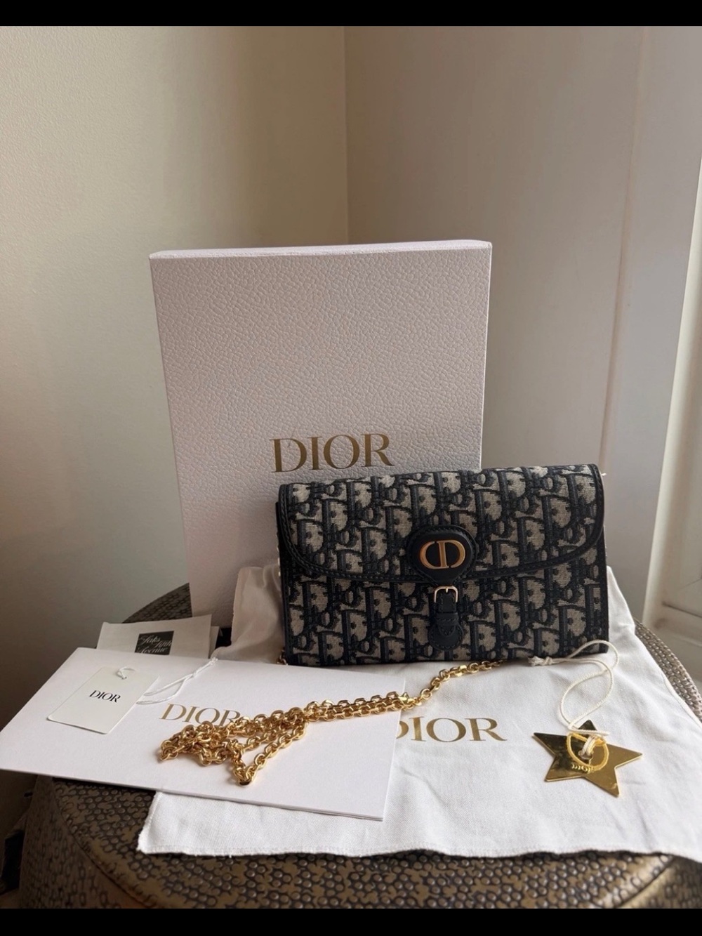 Dior Oblique Monogram Navy/Beige Crossbody with Gold Hardware
